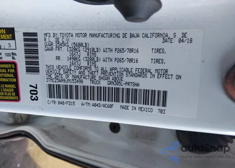 2018 Toyota Tacoma Trd Off Road z USA, uszkodzony, nr VIN 3TMCZ5AN9JM153498